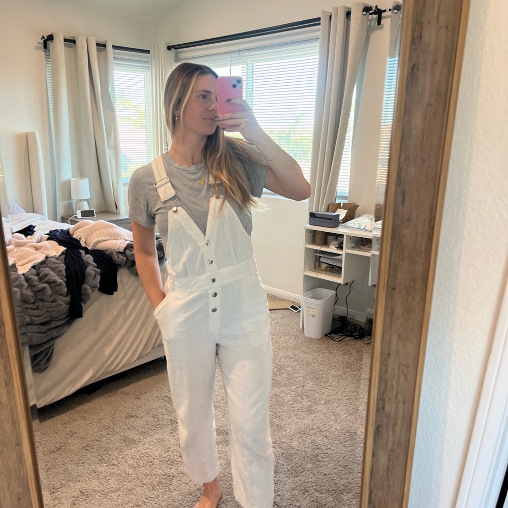Women's White Linen Overalls